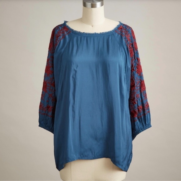 Sundance Parlor Blooms Boho Floral Embroidered Balloon Sleeve Blouse Top size XS - Picture 3 of 12